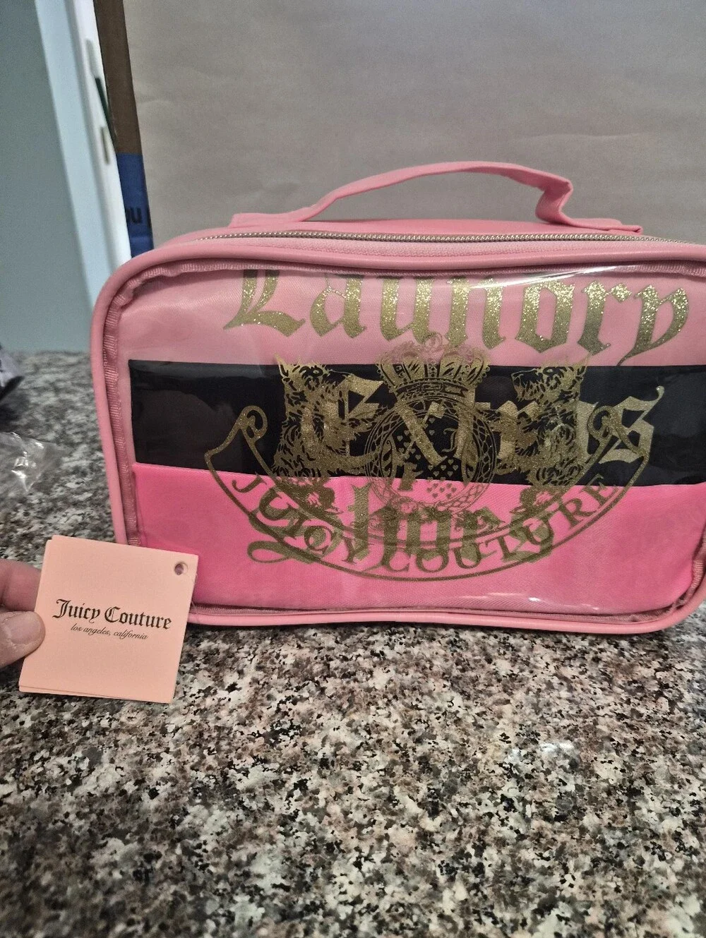 Juicy Couture Pink Glitter Logo Travel Pouch And Laungry Bags